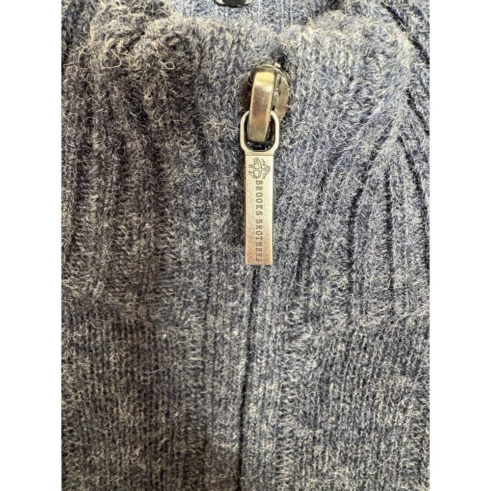 Brooks Brothers 100% Wool Navy Cable Knit 1/4 Zip Sweater Men's Size XL Dadcore - Picture 3 of 5